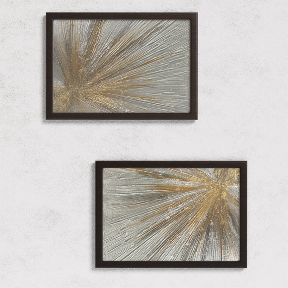 Sparkling Metallic Textured 3D Abstract Art Set of 2 - 8x10 Canvas Modern Décor - Picture 1 of 14